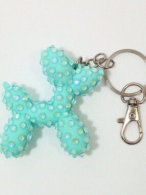 Bedazzled Balloon Dog Keychain, Tiffany Blue Color Dog with Matching Stones